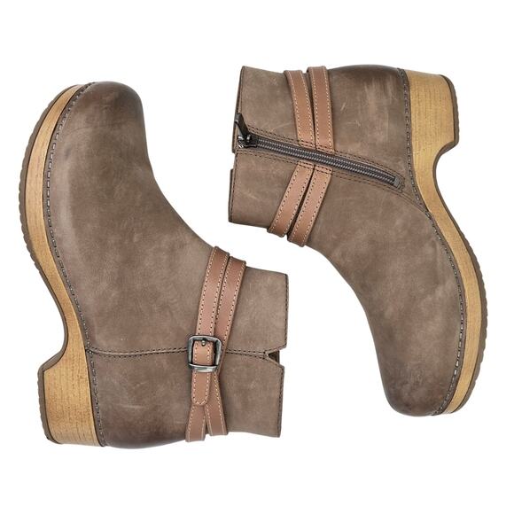 Dansko Brooks Ankle Platform Bootie Taupe Burnished Nubuck Women's 38 (7.5-8 US) - Picture 1 of 11